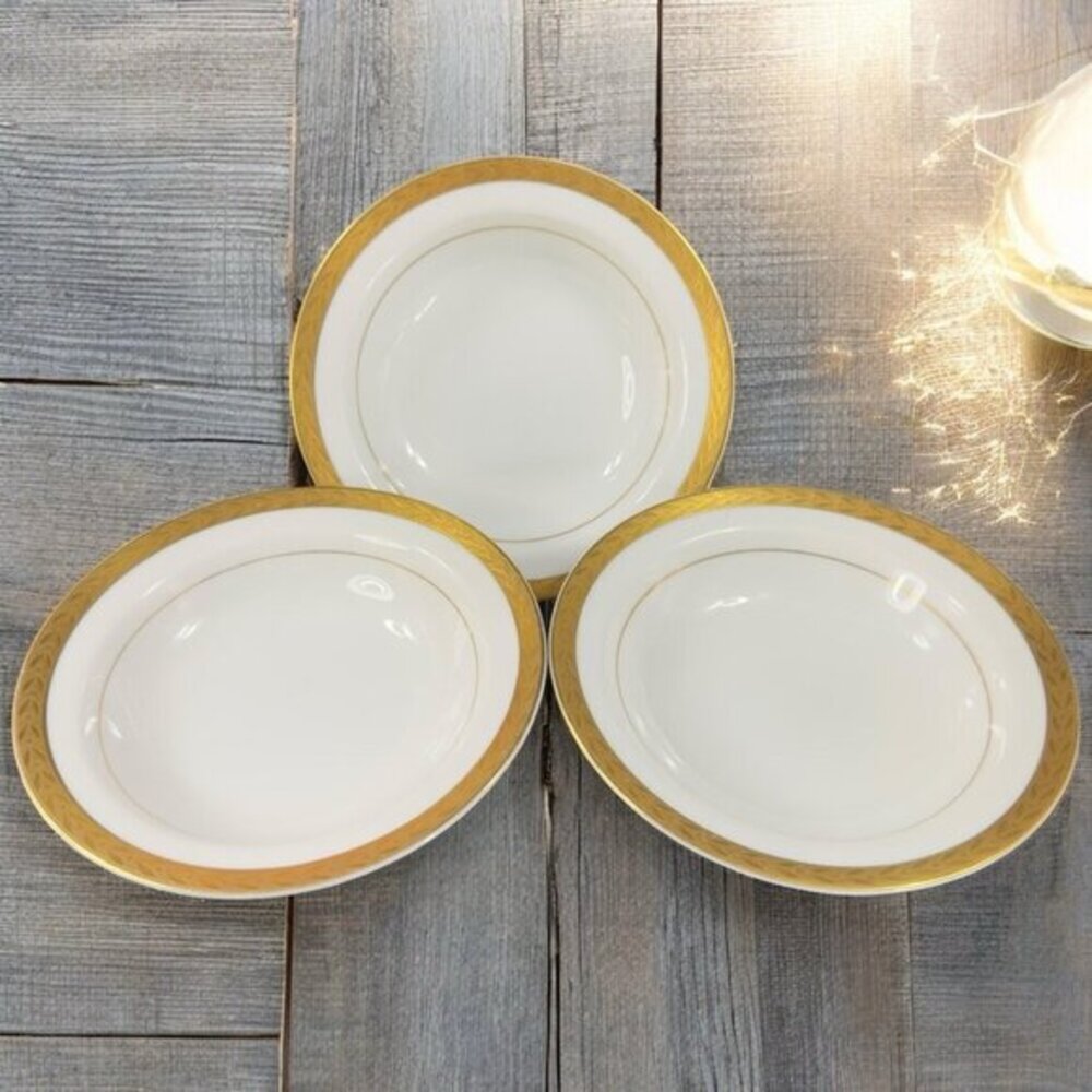 Sango China Porcelain Deep Dish‎ Bowl Set 3 With Golden Edges Dishes Royalty VTG